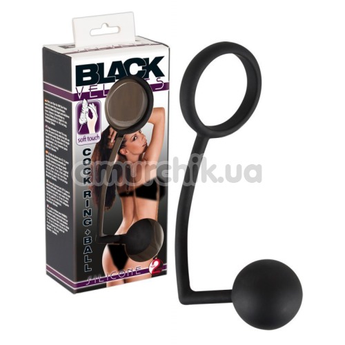 Эрекционное кольцо с анальным шариком Black Velvets Cock Ring + Ball, черное