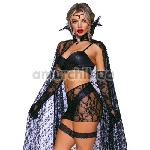 Костюм вампіра Leg Avenue Vampire Temptress Costume черный: топ + спідниця + трусики + прикраса на лоб + накидка