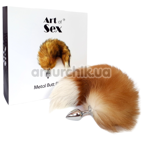 Анальная пробка с рыжим хвостиком Art Of Sex Metal Butt Plug Foxy Fox M, серебряная