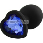Анальна пробка з синім кристалом Silicone Jewelled Butt Plug Heart Small, чорна - Фото №1