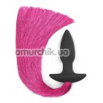 Анальна пробка з рожевим хвостом Silicone Anal Plug With Pony Tail, чорна - Фото №1