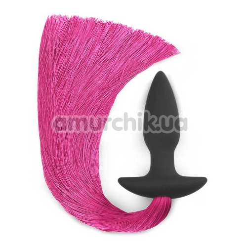 Анальная пробка c розовым хвостом Silicone Anal Plug With Pony Tail, черная
