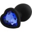 Анальная пробка с синим кристаллом Silicone Jewelled Butt Plug Heart Small, черная - Фото №1