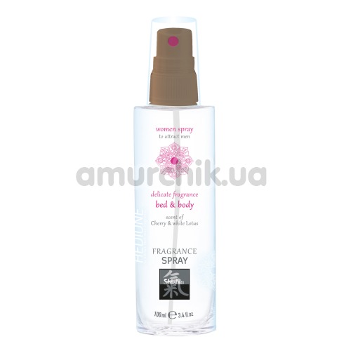 Спрей для тіла і білизни з феромонами Shiatsu Fragrance Spray Bed & Body для жінок - вишня і білий лотос, 100 мл