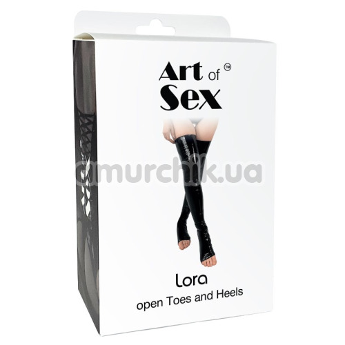 Панчохи вінілові Art of Sex Lora з відкритими пальцями та п'ятою, чорні