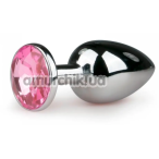 Анальная пробка с розовым кристаллом Loveshop Seamless Butt Plug M, серебряная - Фото №1