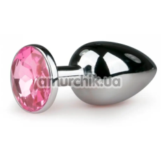 Анальная пробка с розовым кристаллом Loveshop Seamless Butt Plug M, серебряная - Фото №1