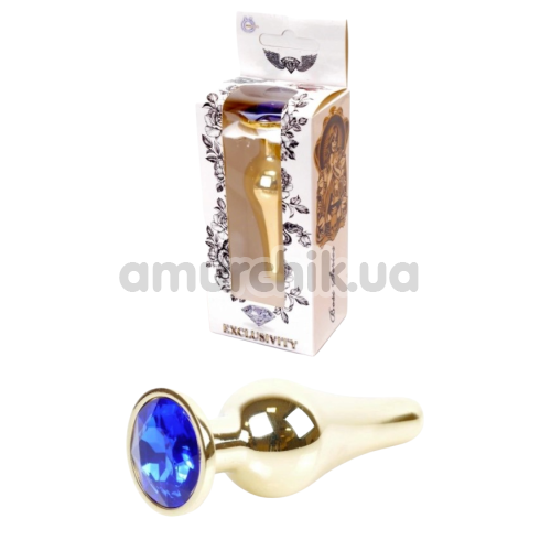 Анальная пробка с синим кристаллом Exclusivity Jewellery Gold Plug продолговатая, золотая