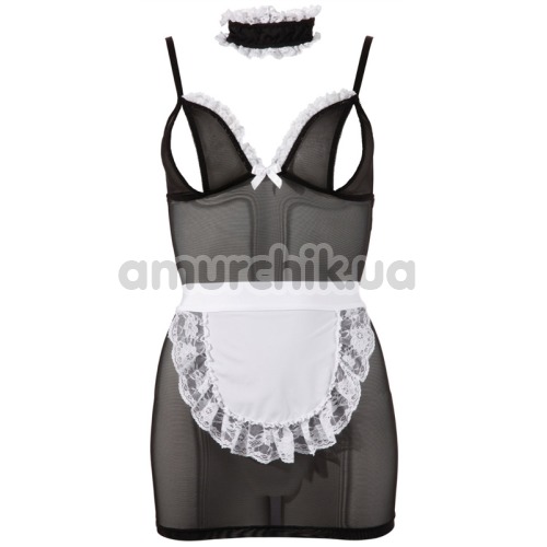 Костюм официантки Cottelli Collection Costumes 2470527 чёрно-белый: мини-платье + фартук + чокер