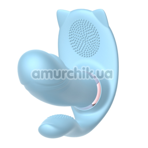 Анально-вагинально-клиторальный вибратор Cat Tirple, голубой