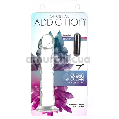 Фаллоимитатор Addiction Crystal 7 + вибропуля Power Bullet, прозрачный