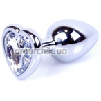 Анальная пробка с прозрачным кристаллом Exclusivity Jewellery Silver Heart Plug, серебряная - Фото №1