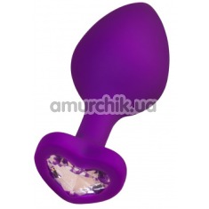 Анальна пробка з прозорим кристалом ToDo Anal Plug Diamond Heart M, фіолетова - Фото №1