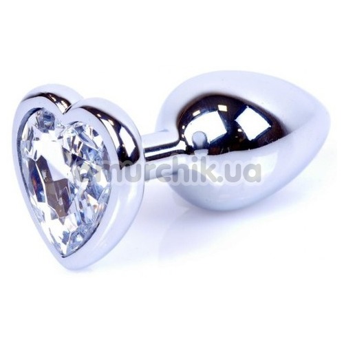 Анальная пробка с прозрачным кристаллом Exclusivity Jewellery Silver Heart Plug, серебряная - Фото №1