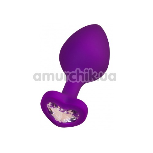 Анальная пробка с прозрачным кристаллом ToDo Anal Plug Diamond Heart M, фиолетовая - Фото №1