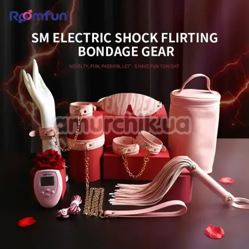Бондажний набір з електростимуляцією Roomfun Bondage Gear With Massager, рожевий
