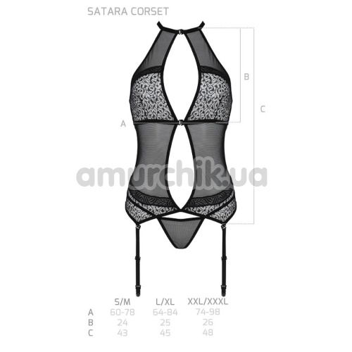 Комплект Passion Free Your Senses Erotic Line Satara Corset, чорно-червоний: корсет + трусики-стрінги