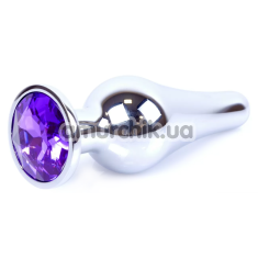 Анальная пробка с фиолетовым кристаллом Exclusivity Jewellery Silver Plug Long, серебряная - Фото №1