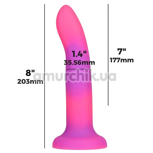 Фаллоимитатор светящийся в темноте Addiction Rave 8 + вибропуля Power Bullet, розово-фиолетовый