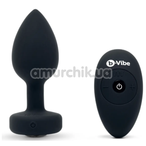 Анальная пробка с вибрацией B-Vibe Vibrating Jewel Plug M/L, черная - Фото №1