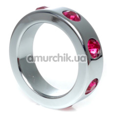 Ерекційне кільце з рожевими кристалами Boss Series Metal Ring Diamonds Medium, срібне - Фото №1