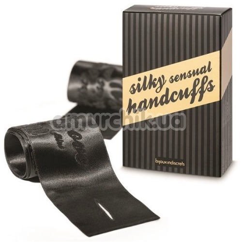 Фиксаторы для рук Bijoux Indiscrets Silky Sensual Handcuffs, черные - Фото №1