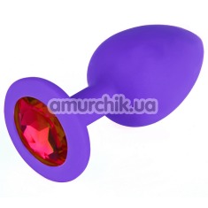 Анальна пробка з червоним кристалом SWAROVSKI Silicone Purple Big, фіолетова - Фото №1