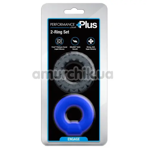Набор из 2 эрекционных колец Performance Plus Engage 2-Ring Set, черно-синий