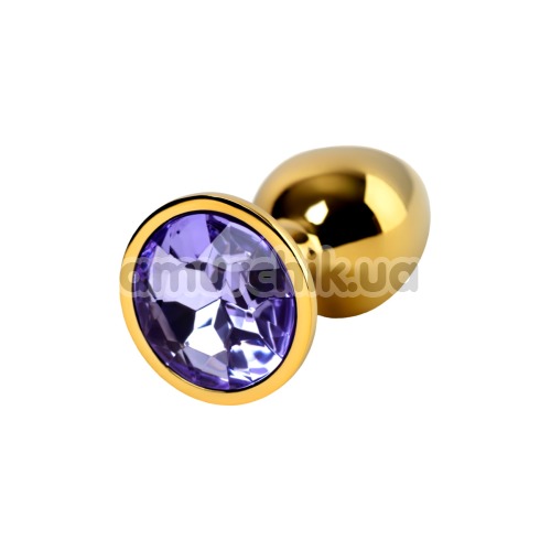 Анальна пробка з фіолетовим кристалом Toyfa Metal 717004, золота