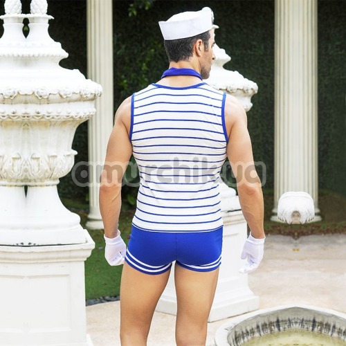 Костюм моряка JSY Seaman біло-синій: шорти + майка + рукавички + галстук + головний убір