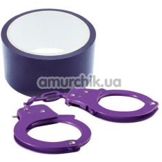 Бондажный набор BondX Metal Cuffs & Bondage Ribbon, фиолетовый - Фото №1