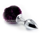 Анальная пробка с фиолетовым хвостиком Loveshop Large Silver Plug, серебряная - Фото №1