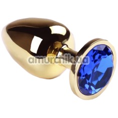 Анальная пробка с синим кристаллом SWAROVSKI Gold Sapphire Big, золотая - Фото №1