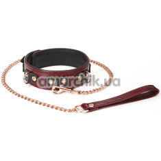 Нашийник з повідцем Liebe Seele Wine Red Leather Collar with Chain Leash, бордовий - Фото №1