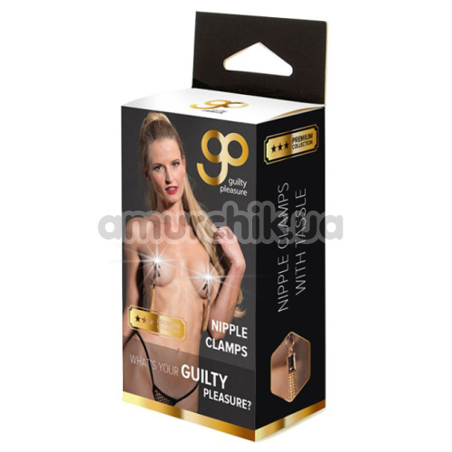 Затискачі для сосків Guilty Pleasure Premium Collection Nipple Clamps з китицями, золоті