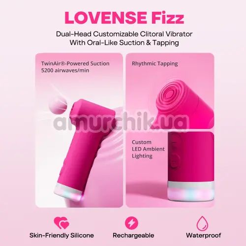 Симулятор орального секса для женщин с пульсацией Lovense Fizz, розовый