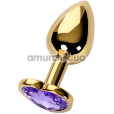 Анальна пробка з фіолетовим кристалом Toyfa Metal Heart 717016, золота - Фото №1