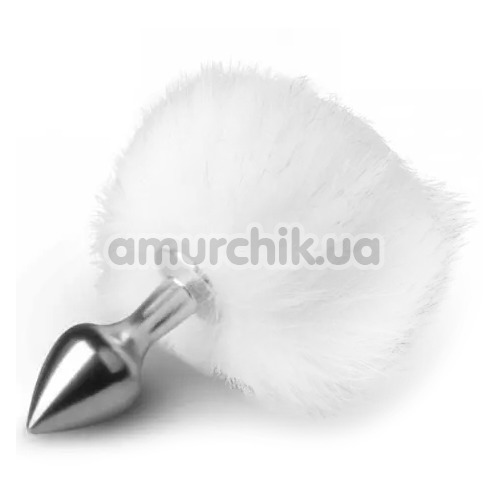 Анальная пробка с белым хвостиком Easy Toys Bunny Tail Plug, серебряная - Фото №1