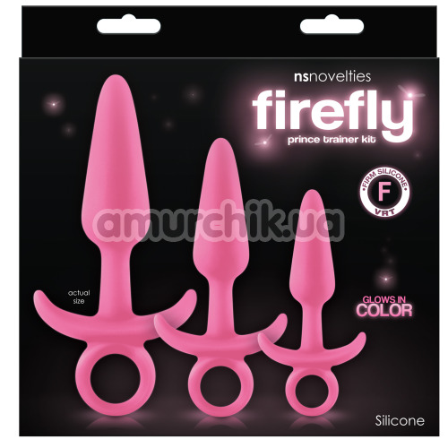 Набор из 3 анальных пробок Firefly Prince Kit - светящийся в темноте, розовый