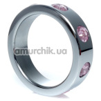 Эрекционное кольцо с розовыми кристаллами Boss Series Metal Ring Diamonds Large, серебряное - Фото №1