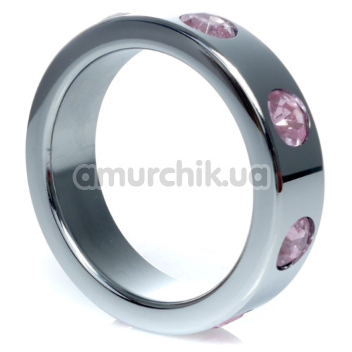 Ерекційне кільце з рожевими кристалами Boss Series Metal Ring Diamonds Large, срібне - Фото №1