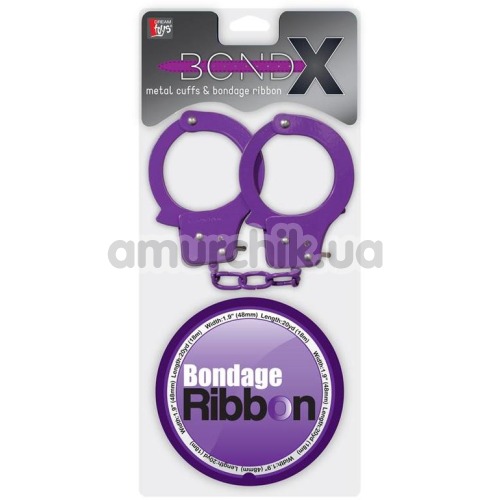 Бондажний набір BondX Metal Cuffs & Bondage Ribbon, фіолетовий