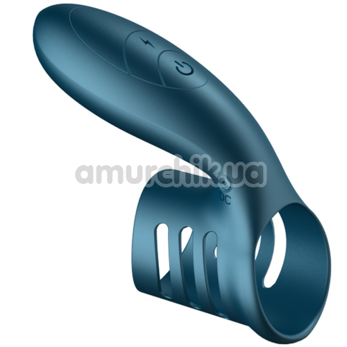 Насадка на пеніс з вібрацією Foxshow Wibrator Silicone Ring USB 7 Function, синя