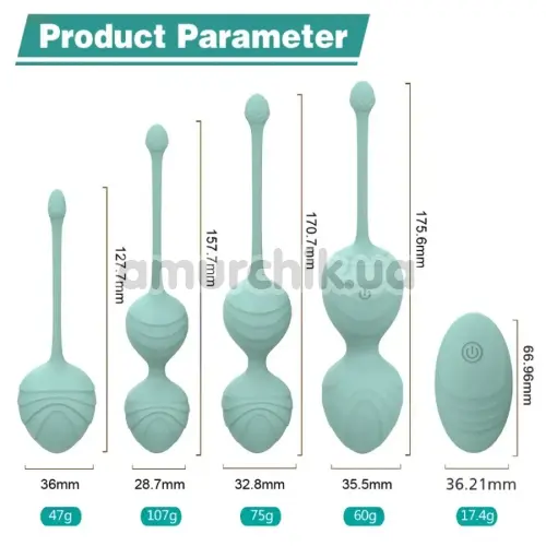 Набор вагинальных шариков с вибрацией Odeco Every Night Toys Hailey, бирюзовый