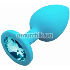 Анальна пробка з блакитним кристалом SWAROVSKI Пікантні Штучки Small, блакитна - Фото №1