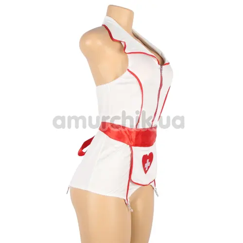 Костюм медсестры Star Night Nurse Set, красно-белый: платье + головной убор + фартук + повязка на руку