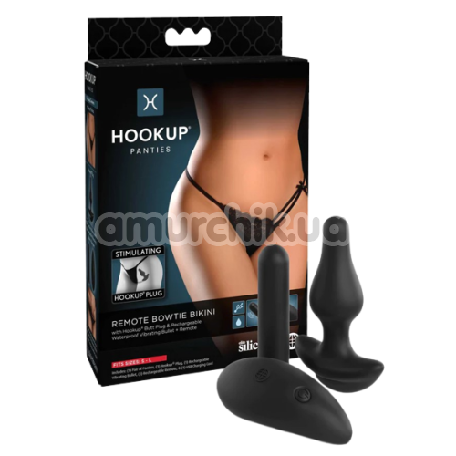 Трусики з анальною пробкою з вібрацією HookUp Panties Remote Bowtie Bikini, чорні