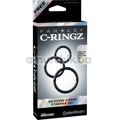 Набір ерекційних кілець Fantasy C-Ringz Silicone 3-Ring Stamina Set, чорний