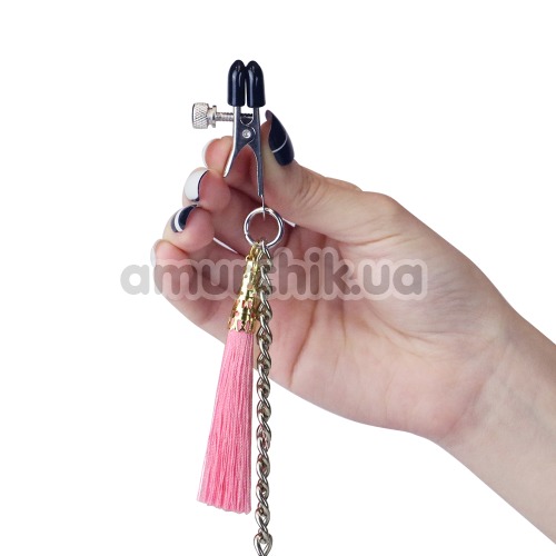 Затискачі для сосків LoveToy Bondage Fetish Tassel Nipple Clamp With Chain, рожеві