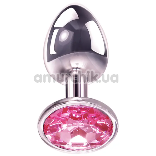 Анальная пробка с розовым кристаллом Adam & Eve Pink Gem Anal Plug Small, серебряная